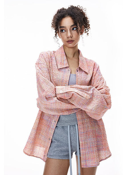 Liber Autumn Neutral wear Color matching Plaid Shirts