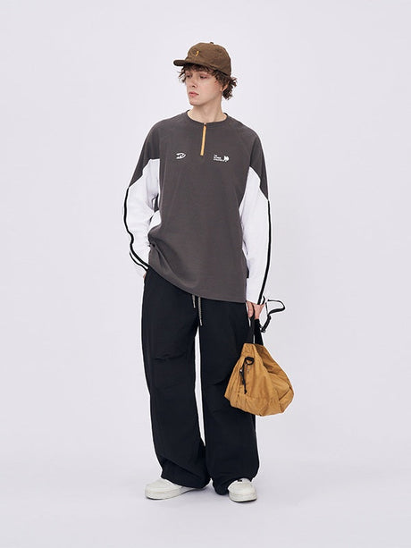 Liber Spring Neutral wear Zipper, Contrasting colors Letter T-shirts