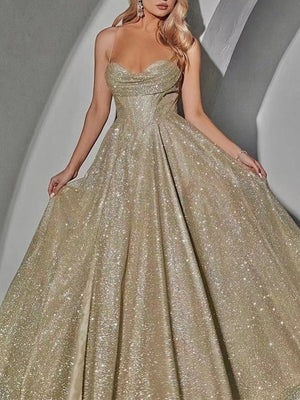 Sprinkled Gold Sleeveless Tube Top Large Skirt Maxi Dresses