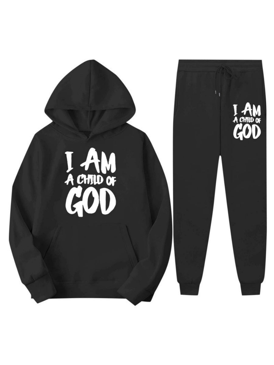 Letter Printed Plush Hoodies Sweatpants 2-piece Sets