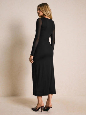 Maxikleider mit Mesh-Ärmeln und Metallschnallenverzierung