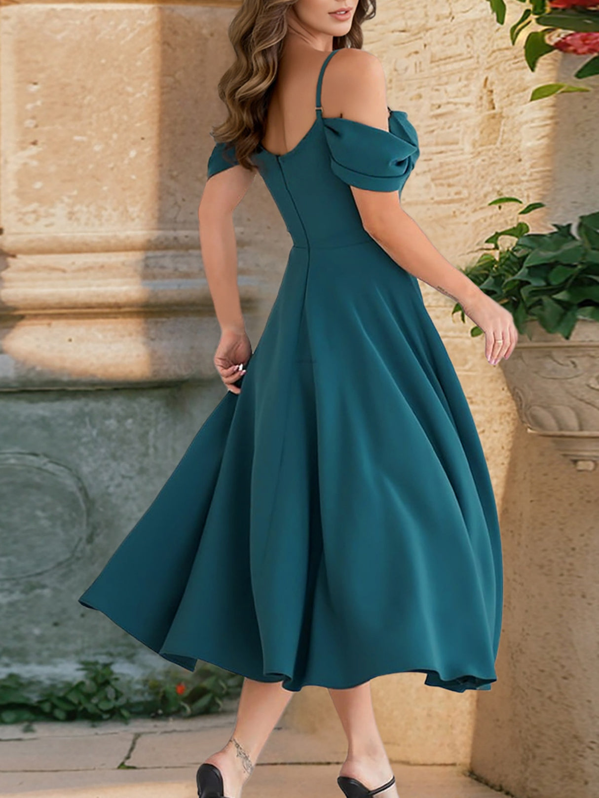 Ruffled Off-shoulder Spaghetti Strap Waist Maxi Dresses