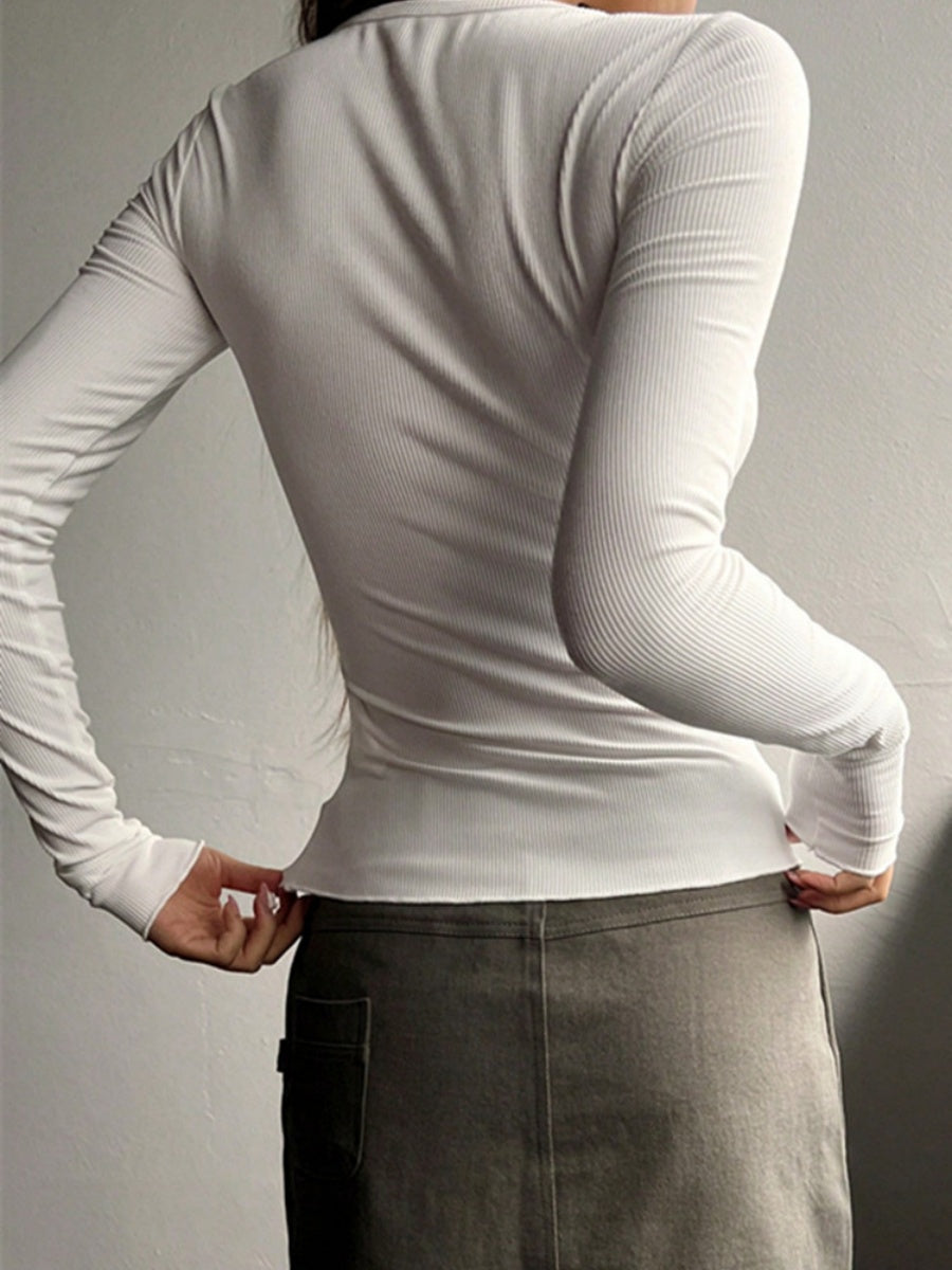 Pullover Button Long-sleeved T-shirt