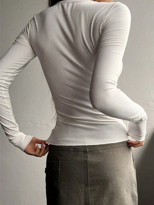 Pullover Button Long-sleeved T-shirt