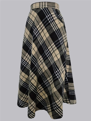 Plaid Woolen Cloth Big Pocket Long Umbrella Skirt Commuting Skirts