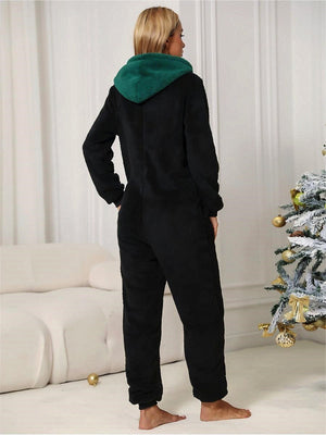 Christmas Jumpsuit Zip-Up Hooded Pajamas