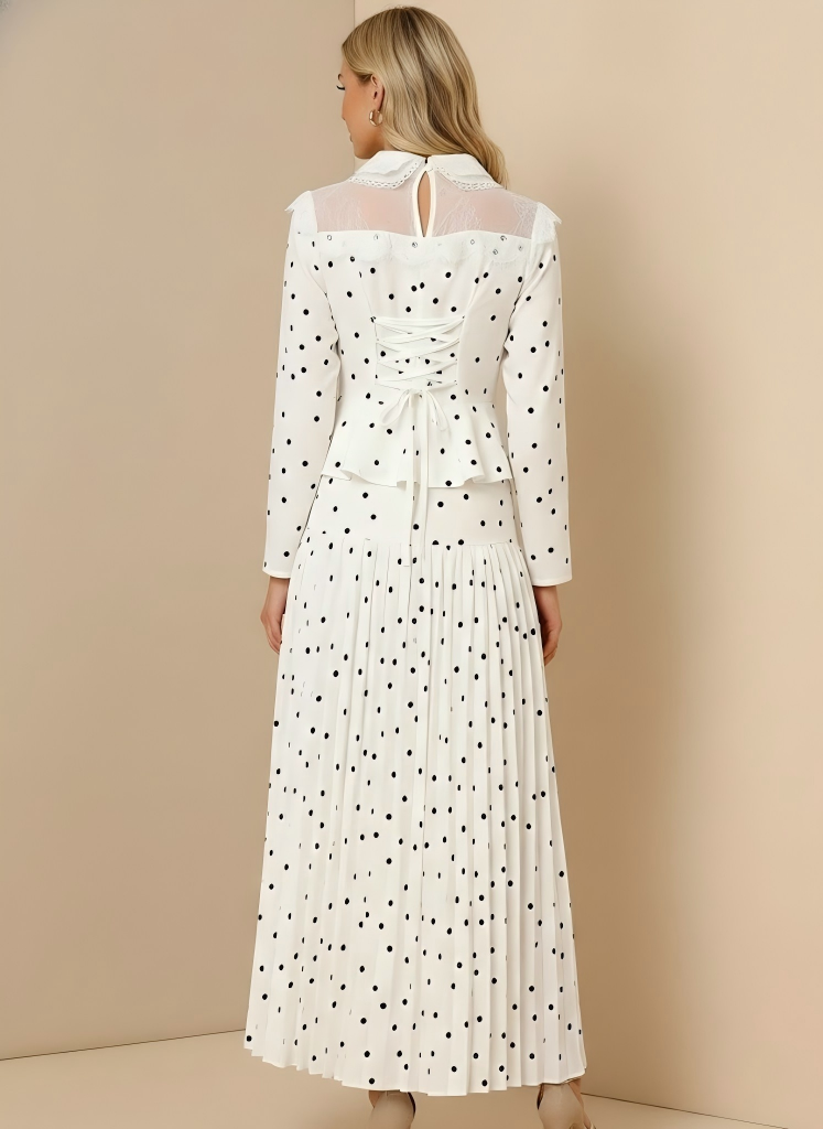 Long Sleeve Polka Dots Printed Jacket And High-waisted Skirt 2-piece Sets