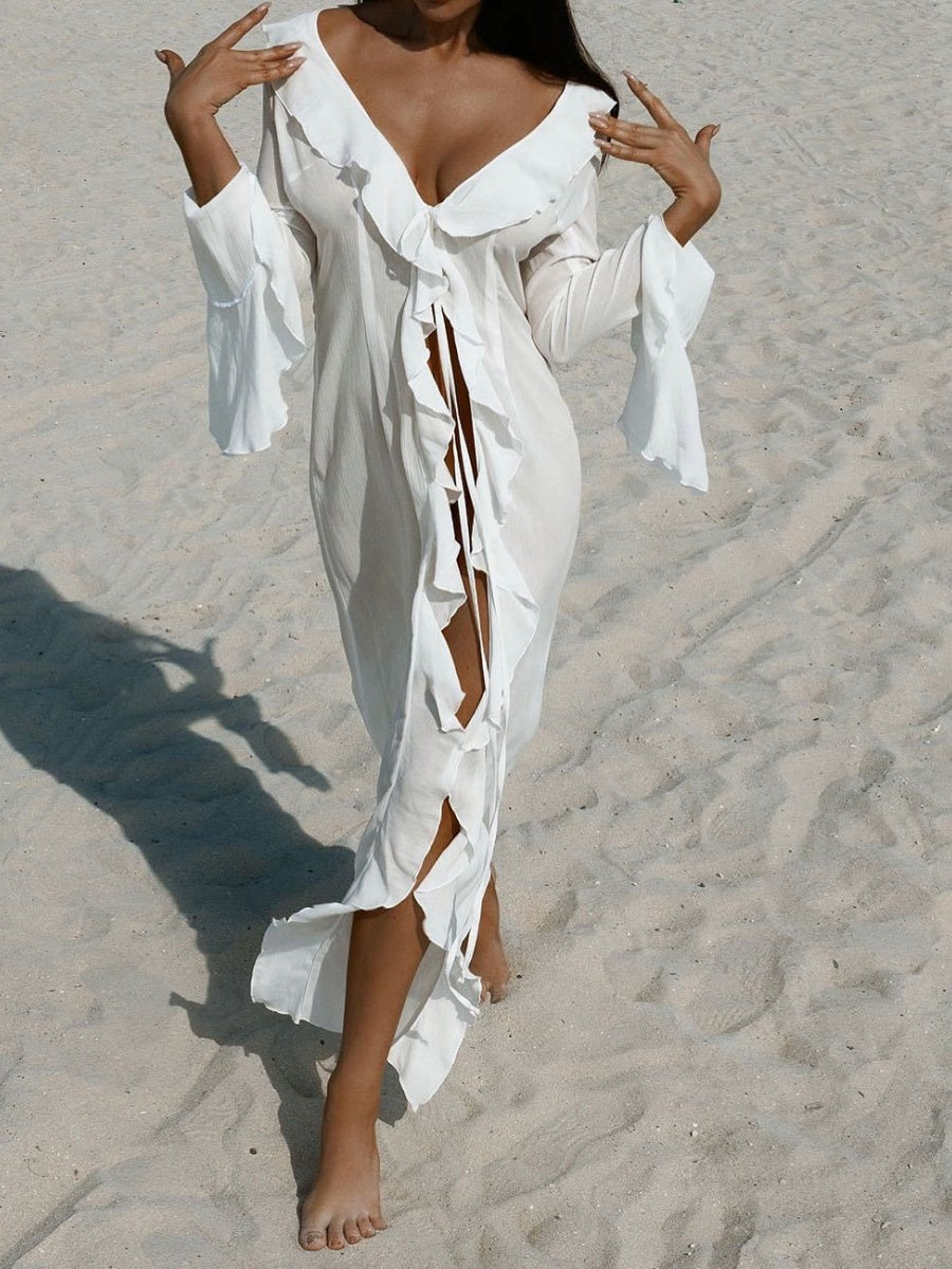 Long-sleeved Ruffled Cardigan Beachwear