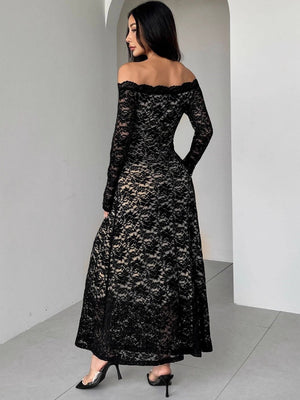 Off-the-shoulder Lace Long Sleeves Off Shoulder Slim And Sexy Grace Dinner Party Long Dress