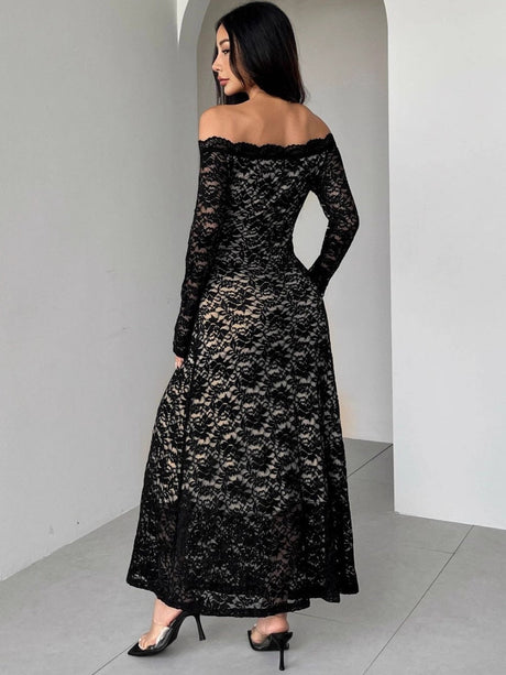 Off-the-shoulder Lace Long Sleeves Off Shoulder Slim And Sexy Grace Dinner Party Long Dress