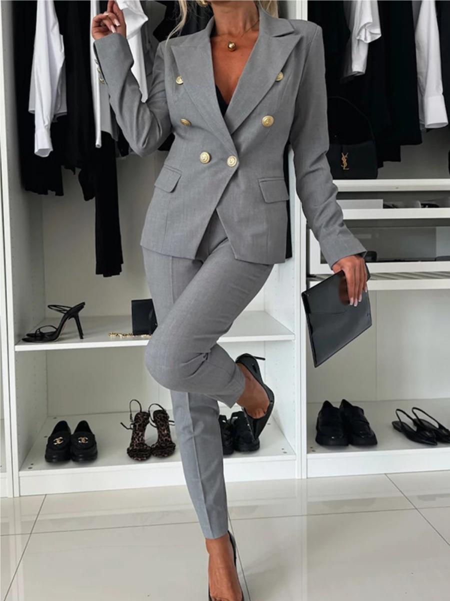 Profession Coat Double-breasted Suit Tapered Trousers 2-piece Sets