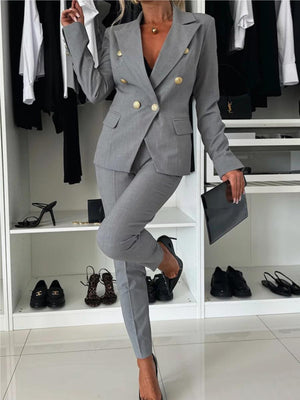 Profession Coat Double-breasted Suit Tapered Trousers 2-piece Sets