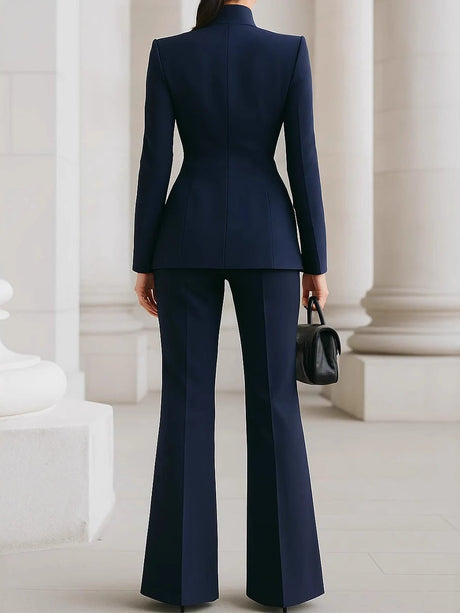 Single-button Blazer Long Suit Pants 2-piece Sets
