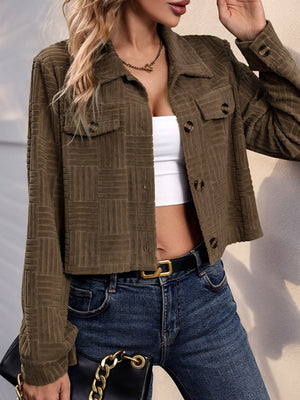 Women's Cropped Khaki Textured Jacket