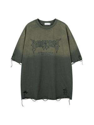 Distressed Washed Oversize Hole T-shirts