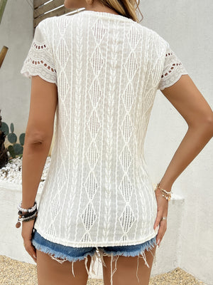 Jacquard Hollow Out Crew Neck Short Sleeve T-shirts