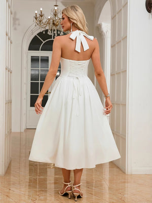 Halter Lace Up Big Swing Maxi Dresses