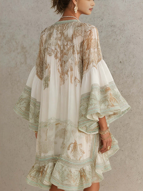 Ruffled, Vacation-style Loose-fitting, Flowy Short Dress
