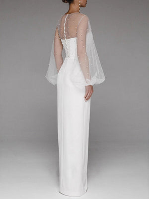 Maxikleider mit ärmellosem Bandeau-Top und Einsätzen aus Perlennetz.