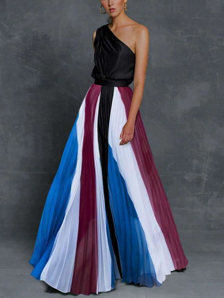 Maxikleider mit Farbblock-Design und One-Shoulder-Ausschnitt