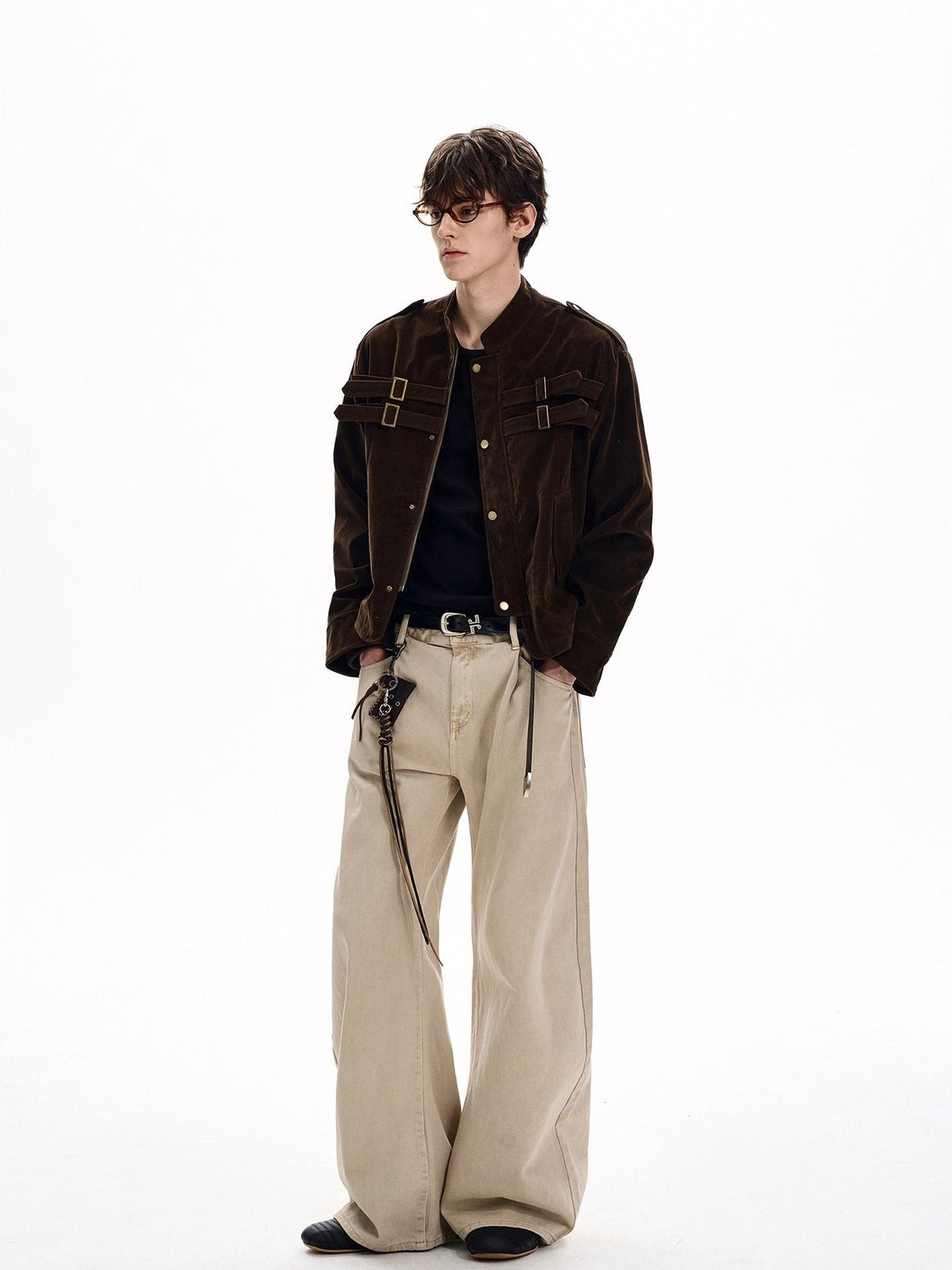 Retro Faux Suede Feel Splicing Short And Wide Jackets