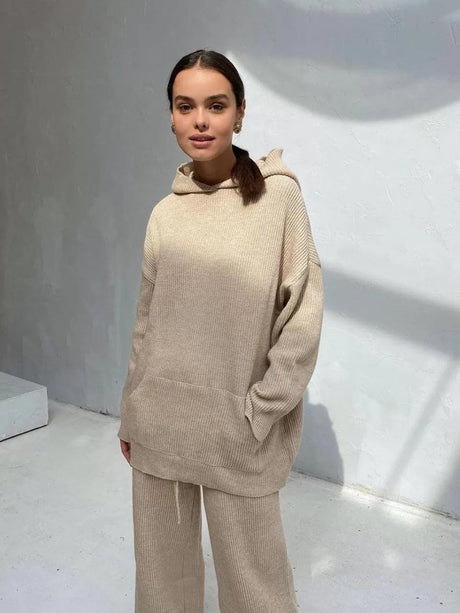 Liber Autumn women's hooded solid color sweatshirt long sleeve two-piece suit