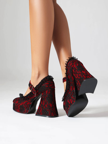 Platform Mary Jane Shoes With Strappy Soles And Lace Details 6639