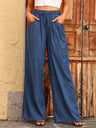 Wide Leg Faux Jeans Loose High Waist Drawstring Casual Trousers