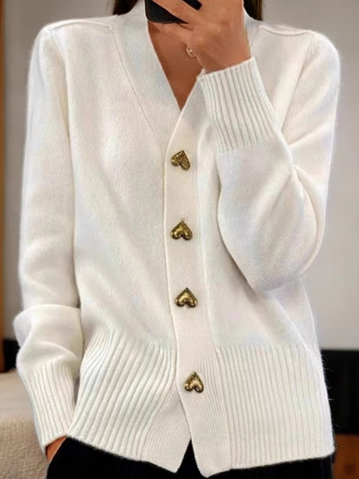 V-neck Heart-shaped Buttons Cardigans