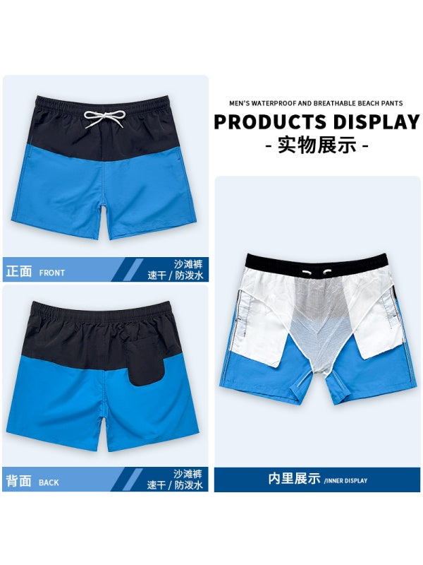 Loose-fit Straight-fit Breathable Color-blocked Four Points Beach Shorts