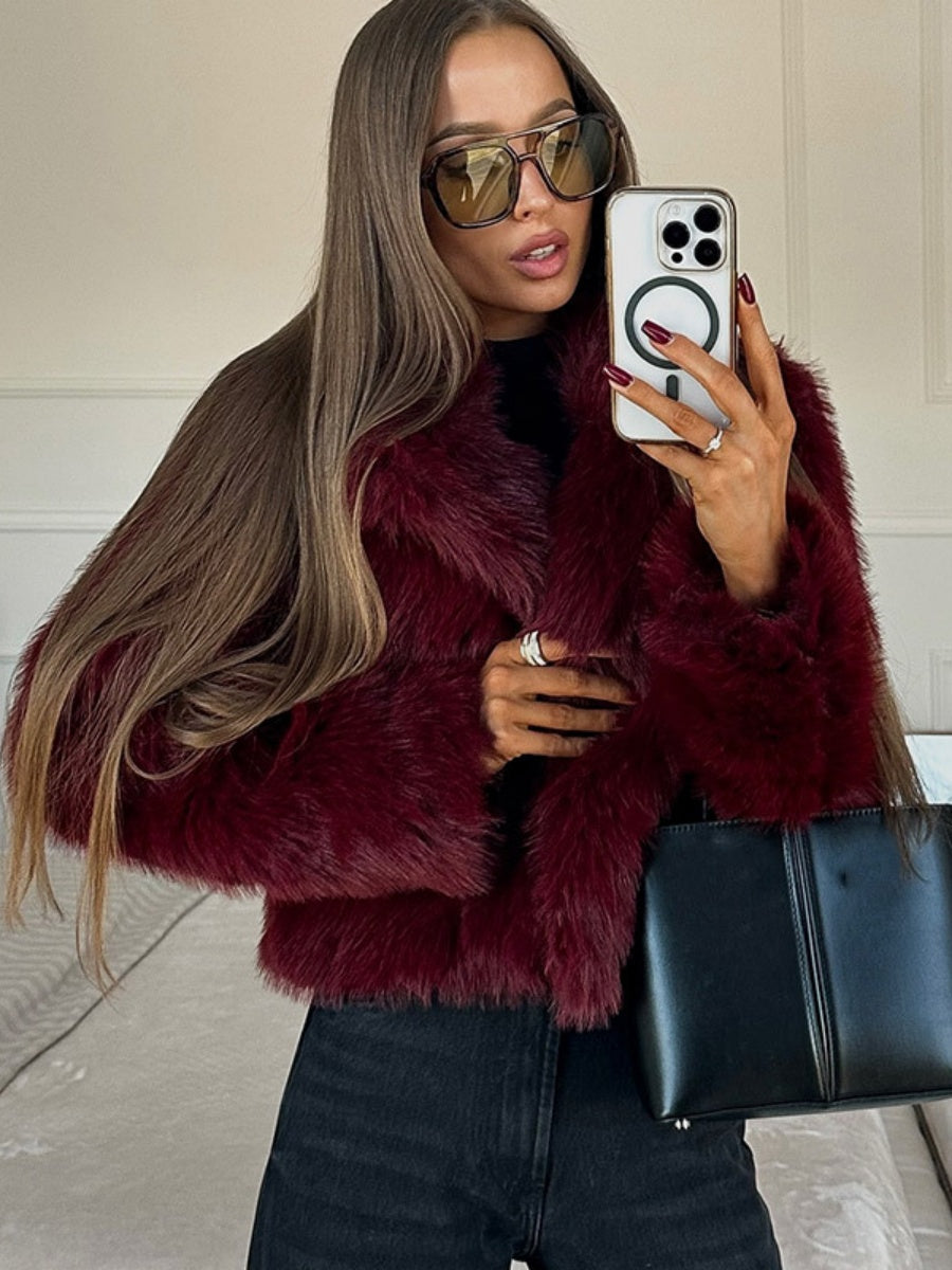 Claret Short Thick Faux Fur Jackets
