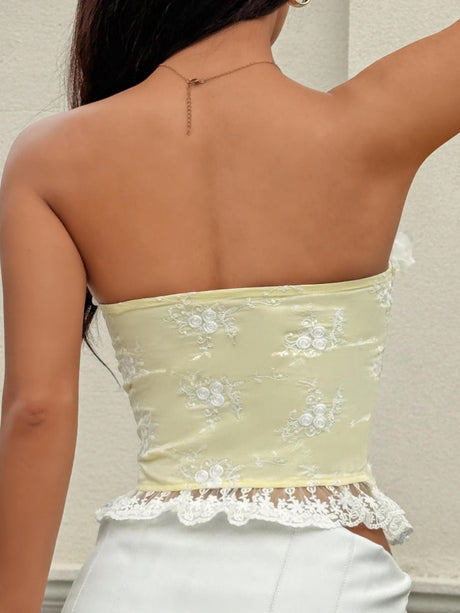 3D Flowers Lace Trim Strappy Breastplate Fishbone Strapless Vest