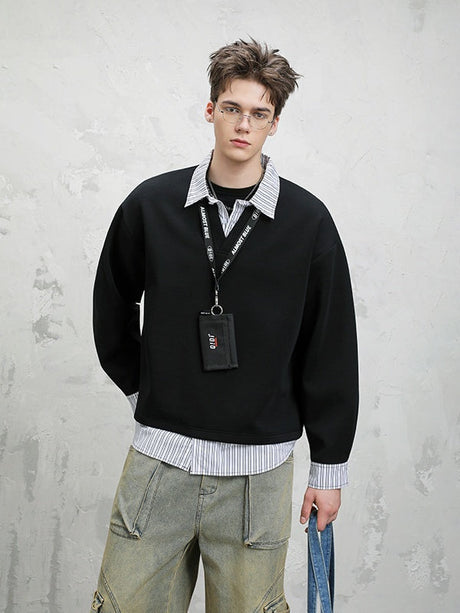 Design Fake Two Pieces Stripes Sports Casual Sweatshirts