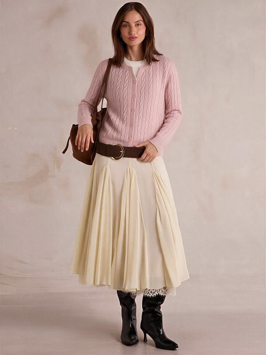 Wool Cable Knit V Fake Two-piece Pullover Sweater