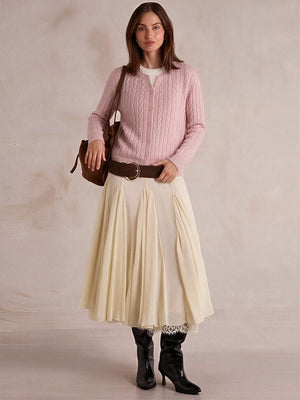 Wool Cable Knit V Fake Two-piece Pullover Sweater
