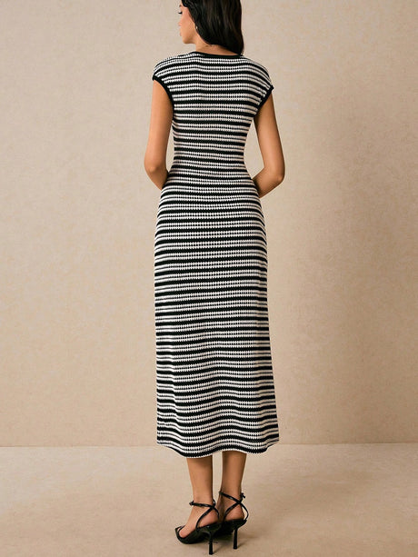 Striped Sleeveless Fitted Midi Dress