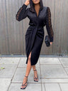 V-neck Lace Long Sleeve Hip Waist Dress