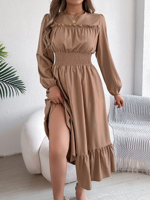 Wood Ear Waist Pleats Maxi Dresses