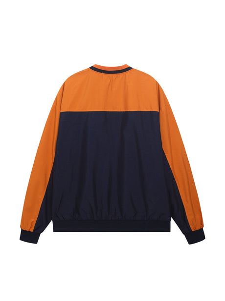 Halloween Color Contrast Splicing Letter Embroidery V-neck Loose Jersey Sweatshirt
