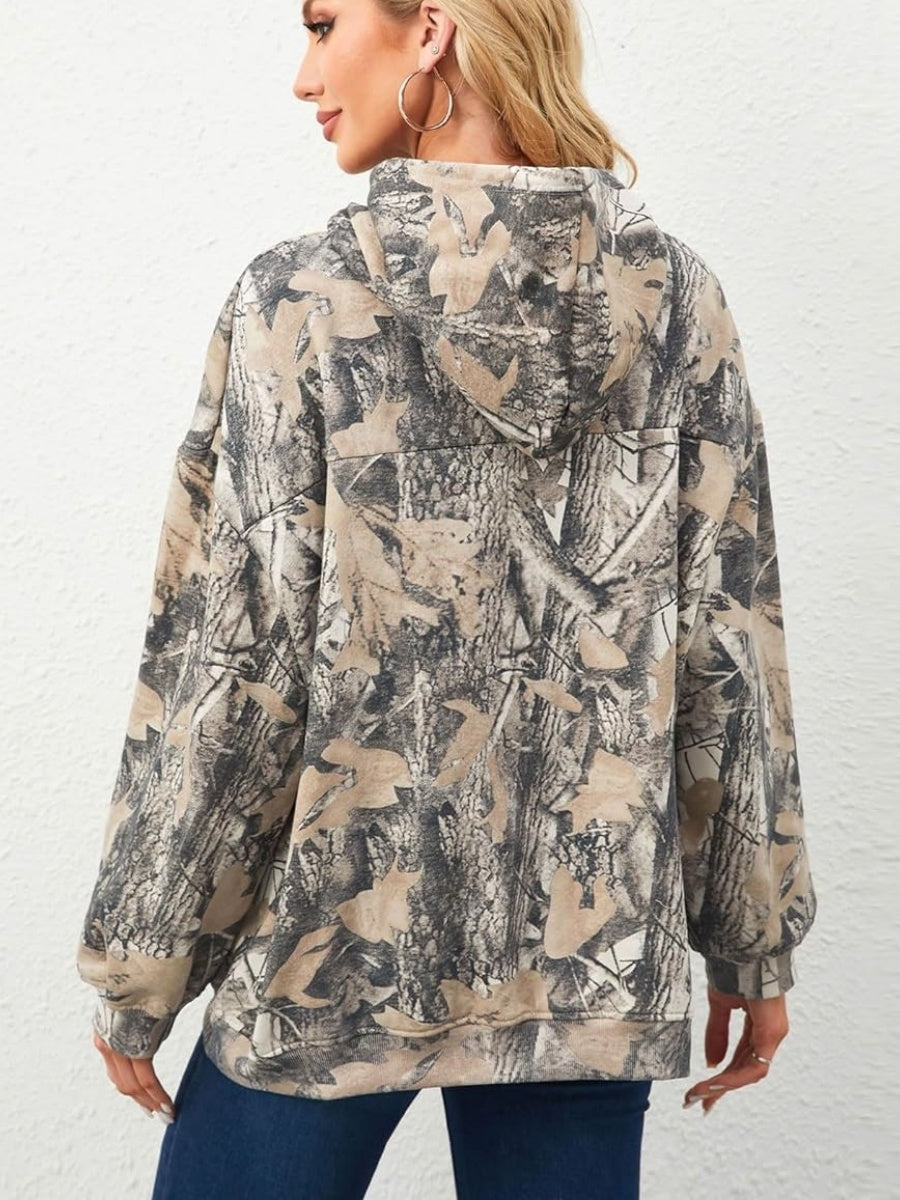 Slip-on Street Style Camouflage Full Print Hooded Jacket Loose Daily Casual Sweatshirt