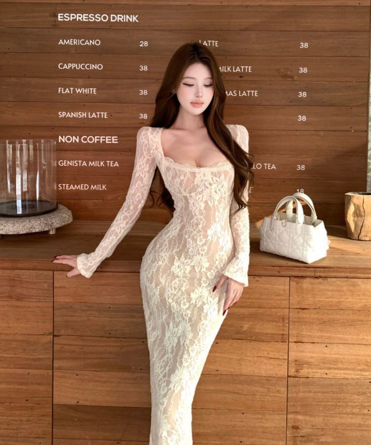 Mature And Sophisticated Long-sleeved Lace Maxi Dress