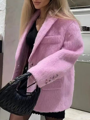 Long Hair Lapel Single-breasted Long Sleeves Blazers