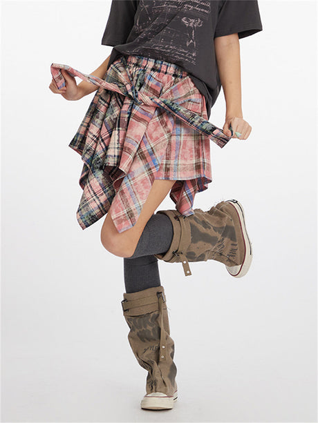 Liber Summer Women's Splicing Plaid Skirts