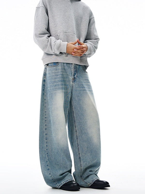 Classic Washing Buttons Baggy Wide-leg Jeans
