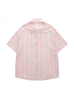 Pink Stripes Vibe Embroidery Hollow Out Shirts