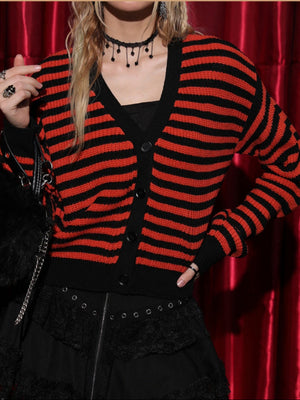 Liber Women's outerwear knitted cardigan striped contrast color autumn cardigan