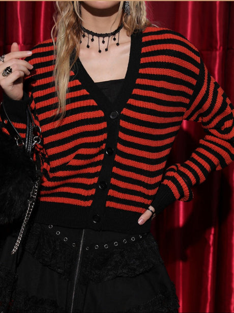 Liber Women's outerwear knitted cardigan striped contrast color autumn cardigan