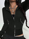 Zipper Beading Hooded Base Layer Sweatshirts&Hoodies