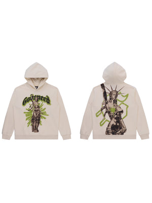 Rock Washed And Aged Printed Hooded Sweatshirt
