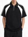 College Style Half Zipper Retro Color-blocked POLO Shirt